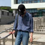 남자린넨셔츠 남성 오버핏 네이비 여름셔츠 체크남방 : 구오룸