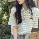 여자 크롭 카라 반팔 니트 티셔츠 : 올포유하우스