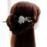 히비스커스 플라워 로드 비녀 2color 흑단나무 천연 자개 공예 크리스탈 와이어 뒤꽂이 한복비녀 : loveukata 스토어