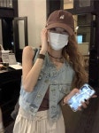 데님 여름 연청 노카라 청조끼 조끼 여성 : 용의선물