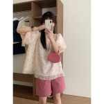 정통 ~ 스퀘어 칼라 퍼프 소매 꽃 셔츠 여자 2024 여름 신상품 트렌디 시리즈 부드러운 바람 탑 작은 셔츠 G2227 : 현원샵11