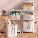 티나핸드 바퀴달린 이동식 3단 빨래통 틈새 세탁 수거함 아기 빨래바구니 : 티나핸드