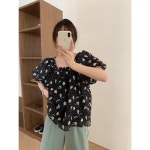 정통 ~ 스퀘어 칼라 퍼프 소매 꽃 셔츠 여자 2024 여름 신상품 트렌디 시리즈 부드러운 바람 탑 작은 셔츠 G2227 : 현원샵11