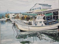 (원화)10호 캔버스 유화그림 동해안 어촌항 : 푸른