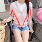 디바스타[무배] 여성용 H9516비치브이CD 여름 긴소매 니트 가디건 브이넥 단추 배색 포인트 데일리룩 : 디바스타