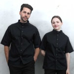 KO-167-2 32수 면혼방 블랙 베이직 스탠딩카라 반팔 조리복 남녀공용 1개 업소용 : 참존어패럴