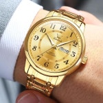 여자 시계 OLEVS 남성 및 유니 커플 세트 그와 그녀를 위한 발렌타인 데이 선물 G2891 골드 밴드 다이얼 캐주얼 : 도스토어