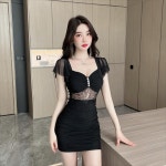 여름 미니 원피스 족욕 사우나 건강 기술자 작업복 덮 메쉬 레이스 접합 클럽 : 여성의류 선부로점