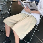 남성용 단색 캐주얼 반바지, 루즈한 와이드 레그, 무릎 길이, 통기성, 심플한 바지, 한국 스타일, 아늑한 새틴, 얇은 하의, 여름 패션 : 성진컴퍼니8