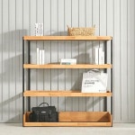 1200서재 4단 원목 스틸 선반장 다용도 수납 스탠드형 선반 : 리빙하우징