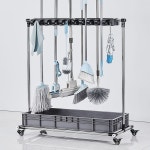 이동식 청소도구함 화장실 밀대 걸이 빗자루 보관함 걸레 랙 - 후크 5개(소형 휠) : 글로벌광동