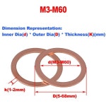 1pc 금속 구리 가스켓 마린 미터 씰 링 라운드 나사 플랫 와셔 M3M4M5M6M8M10M12M14M16M18M20M22M24-M60 : 투투물류