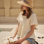 여자 호캉스 투피스 수영복 샌디 상하의 set 아이보리 블루 : 생럭슈