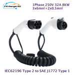 EVcharger4U 타입 2 SAE J1722 1 ev 전기차 충전 케이블 나선형 상 32A 110-250V 8KW 수-암 코일 충전기 : 상업용-