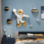 우주 비행사 벽장식 방꾸미기 카페 인테리어 소품 행성+황금 로켓 : 디자인 샘