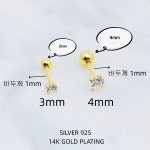 [미니라인] 925실버 14K골드 화이트큐빅 피어싱 귀걸이 P0015 : 미니라인-MINILINE