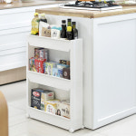 위즈홈 이동식 선반 트롤리 틈새수납 3단 다용도 바퀴형 슬림 주방 욕실 공간활용 정리정돈 : 위즈홈