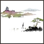 수묵 산수화 동양 산 전통 한옥 파르텔 민속 벽지 시트지 롤스크린 : 으뜸데코