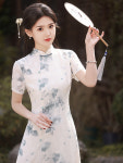 아오자이 베트남 여성 프린트 섹시 치파오 아오다이 꽃 전통의상 하이 전통 우아한 스플릿 : SBK스토어