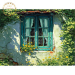 비즈보석십자수 초록 창문 풍경 DIY 패브릭 명화 대형 구슬 공예 큐빅 해바라기 연꽃 예쁜 공작 사과 : 잼보석십자수 2