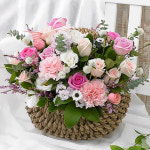 파스텔 핑크 바스켓 당일배송 장미 생화 꽃바구니 생일 기념일 여자친구 축하선물 전국꽃배달 : 라임플라워