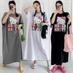 고양이 형광 프린팅 캐릭터 오버핏 박시 반팔 여름 롱원피스 홈웨어 맘룩 마실룩 3컬러 : 아베크로얄