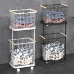 스텐 철제 2단 빨래바구니 세탁바구니 이동식 틈새 빨래통 대용량 빨래함 : 퍼스트펄슨