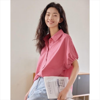 돌싱포맨 한채영 블라우스 옷 시스루 핑크 반팔 여름 여성 셔츠 린넨 퍼프 쉬폰 크롭 타이 리본 퍼프소매 셔링 정장 : 요시야굿즈