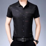 남성 반발 조폭셔츠 건달 셔츠 포켓 달린 반팔 여름 비즈니스 프린트 레터 실크 아빠장층 다리미 없는 남방 : 세븐스픽