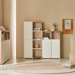 하치 거실책장 틈새 서재 전면 수납 책장 도어형 810mm, 3단, 그레이크림화이트 : 데코라인