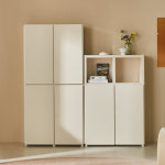 하치 거실책장 틈새 서재 전면 수납 책장 도어형 810mm, 3단, 그레이크림화이트 : 데코라인