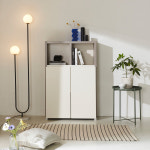 하치 거실책장 틈새 서재 전면 수납 책장 도어형 810mm, 3단, 그레이크림화이트 : 데코라인