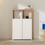 하치 거실책장 틈새 서재 전면 수납 책장 도어형 810mm, 3단, 그레이크림화이트 : 데코라인