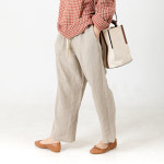 BEST 코코모이 린넨 통 바지 일자 편한 내츄럴 마 고무줄 스트링 팬츠 55 66 77 : cocomoi