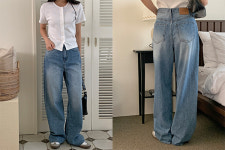 멘드니 워싱 포인트 썸머 일자 와이드 핏 데님팬츠-1color : Lindashop