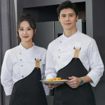 상의 상점 요리사 음식 7부 위생복 식당 긴팔 쉐프복 주방 조리복 앞치마 : 해피 럭키