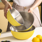 홈리빙 스텐 믹싱볼 채반 반죽 그릇 과일 쌀 세척 바구니 3종 세트 옐로우 : 엔터하우스