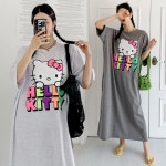 빅사이즈 네온 헬로 냥이 고양이 반팔 롱 원피스 : 먹요정스타일링