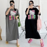 빅사이즈 네온 헬로 냥이 고양이 반팔 롱 원피스 : 먹요정스타일링
