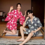 료칸 기모노 찜질 온천 커플 잠옷 꽃무늬 유카타 : 묭묭별마트