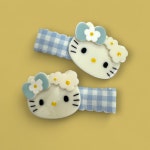 Hello Kitty 집게핀세트 플라워크라운키티 블루체크집게핀 : 퍼시걸즈마켓