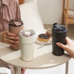 락앤락 세라믹 텀블러 스텐 메트로 카페 텀블러 스트랩 보온컵 차량용 500ml, 바닐라라떼 : 라베노