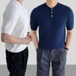 남자헨리넥니트 케이블 여름 남성꽈배기반팔니트 : 포앤유