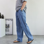 남자 여름용 마 데님 와이드 밴딩 청바지 28-37까지 공용팬츠 : 슈군