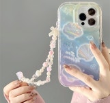 썸머 진주 바다 여름 스트랩 홀로그램 아이폰 15pro 케이스 추가 : 오엘상점