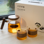 오후반차 호두나무 티팟 티포트 세트 내열 유리 차주전자 잔2개 500ml : 오후 반차