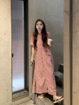 체크무늬 원피스 일본 붉은 소매 여성 라인 스커트 여름 : 로로지영