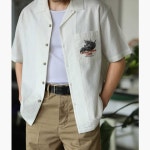 MBBCAR 엠비비카 하와이안 워크웨어 반팔 셔츠 아메카지 화이트 S : 미위 스토어