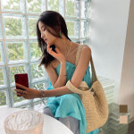 메다백 여성 숄더 여름 라탄 백 네트 휴양지 짚트 가방 : 메다백