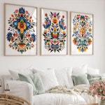 꽃 포스터 미니 소형멀리스트 민속 예술  멕시코 벽 프린팅 캔버스 그림   거실 카페 룸 홈 데코 3 개 : 쇼핑커넥션
